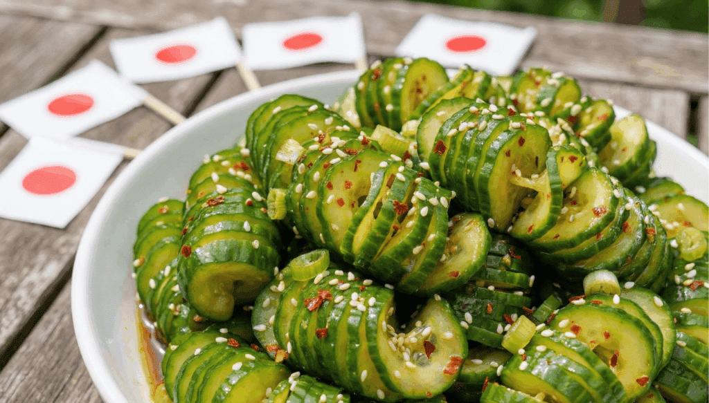 Japanischer Gurkensalat mit Sesam und Frühlingszwiebeln